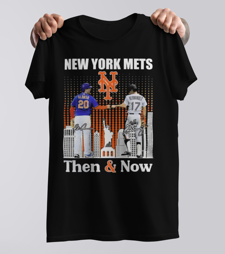 New York Mets Then And Now Pete Alonso Keith Hernandez Signatures T-Shirt
