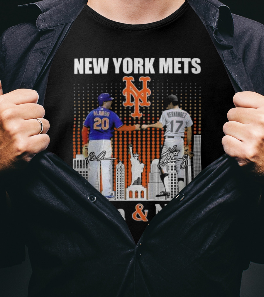 New York Mets Then And Now Pete Alonso Keith Hernandez Signatures T-Shirt