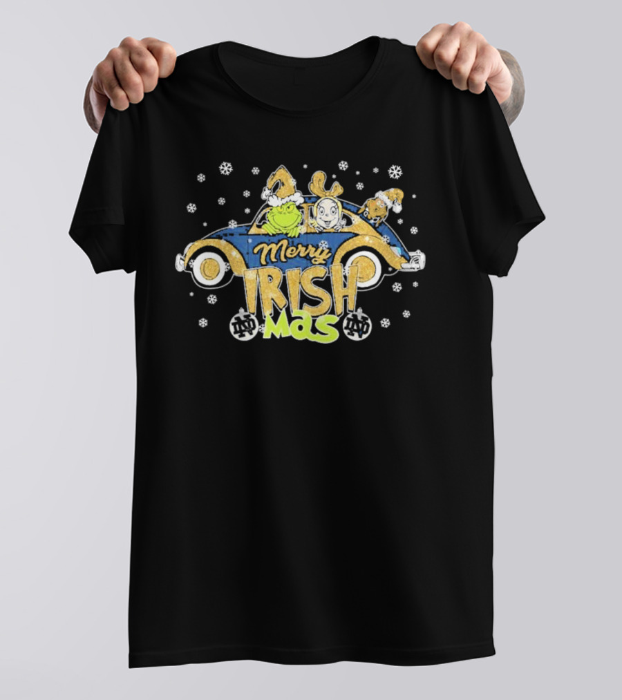 Merry Irish Mas Grinch Reindeer Car Notre Dame Christmas T-Shirt