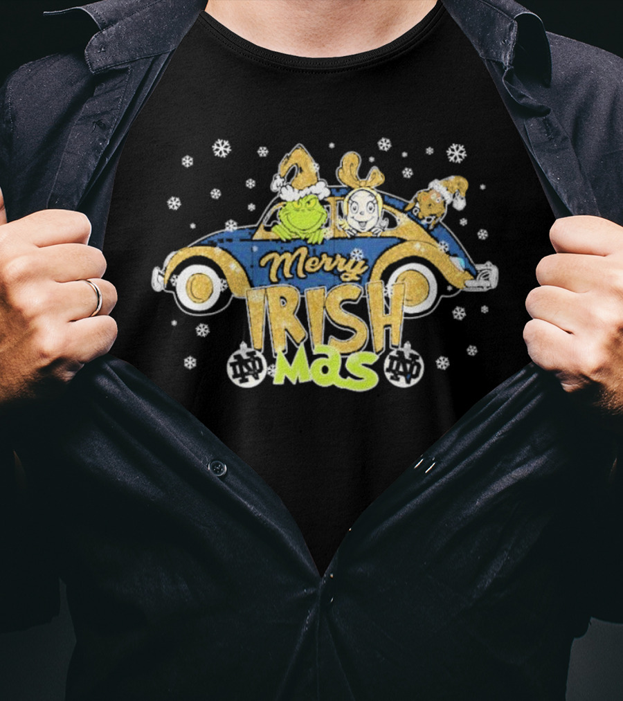 Merry Irish Mas Grinch Reindeer Car Notre Dame Christmas T-Shirt
