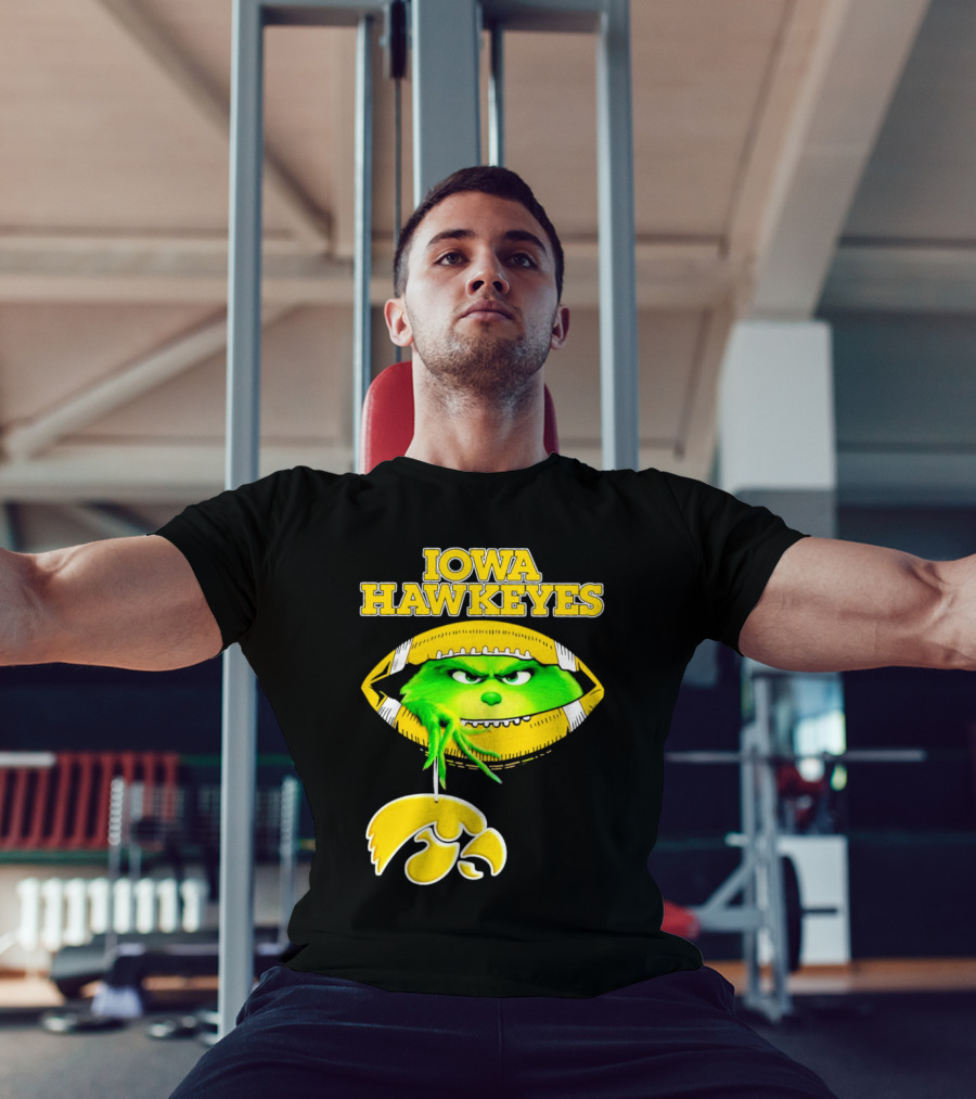 Iowa Hawkeyes Grinch Football Christmas T-Shirt