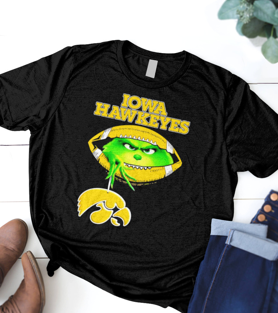 Iowa Hawkeyes Grinch Football Christmas T-Shirt