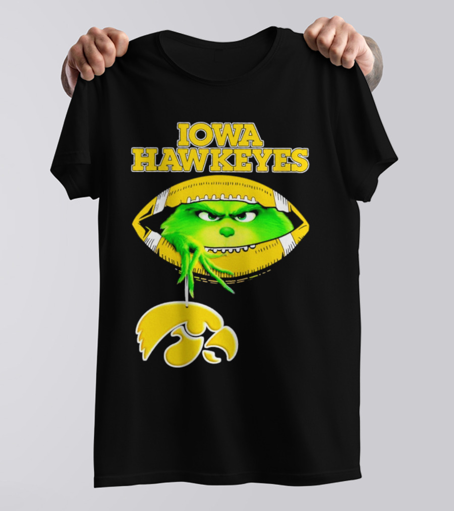 Iowa Hawkeyes Grinch Football Christmas T-Shirt