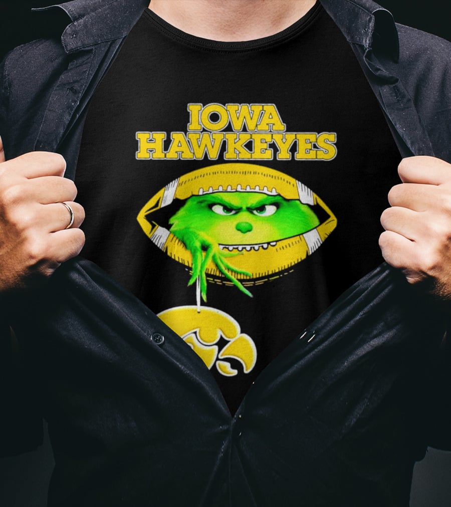 Iowa Hawkeyes Grinch Football Christmas T-Shirt
