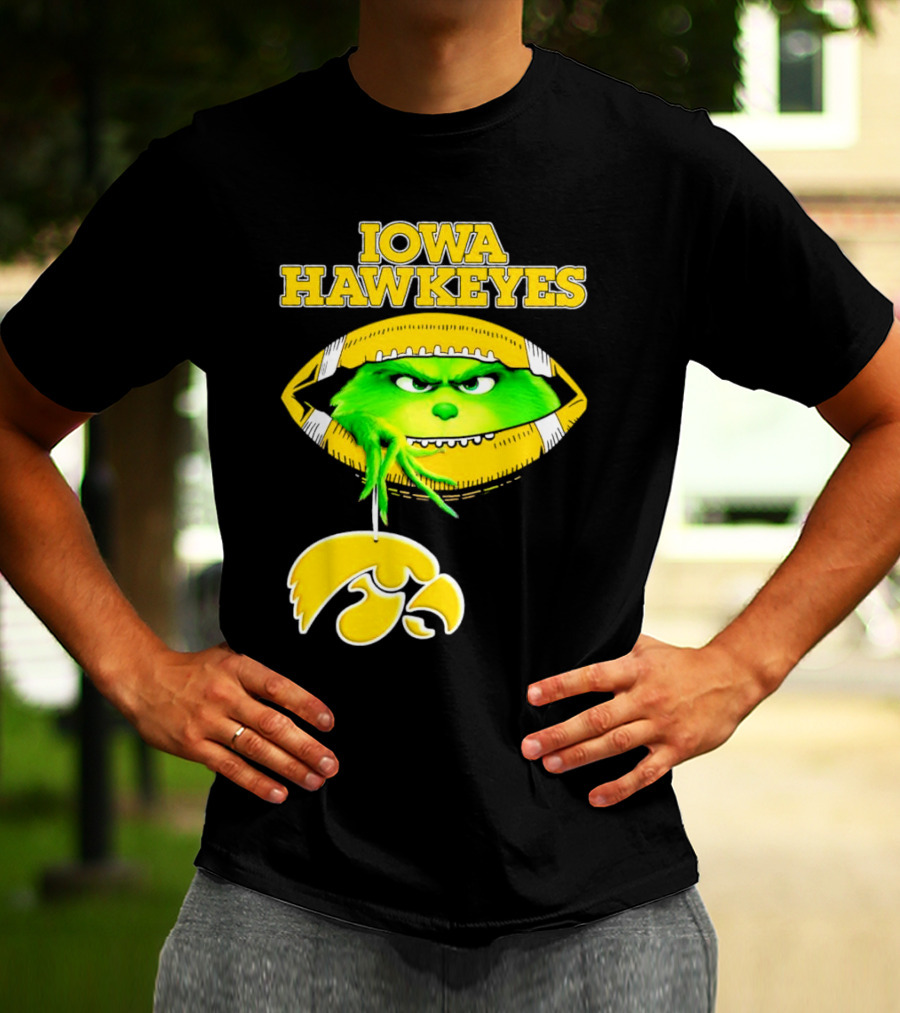 Iowa Hawkeyes Grinch Football Christmas T-Shirt