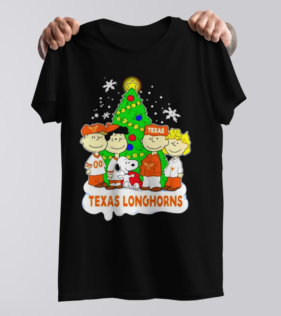 Texas Longhorns Peanuts Characters Christmas Tree T-Shirt