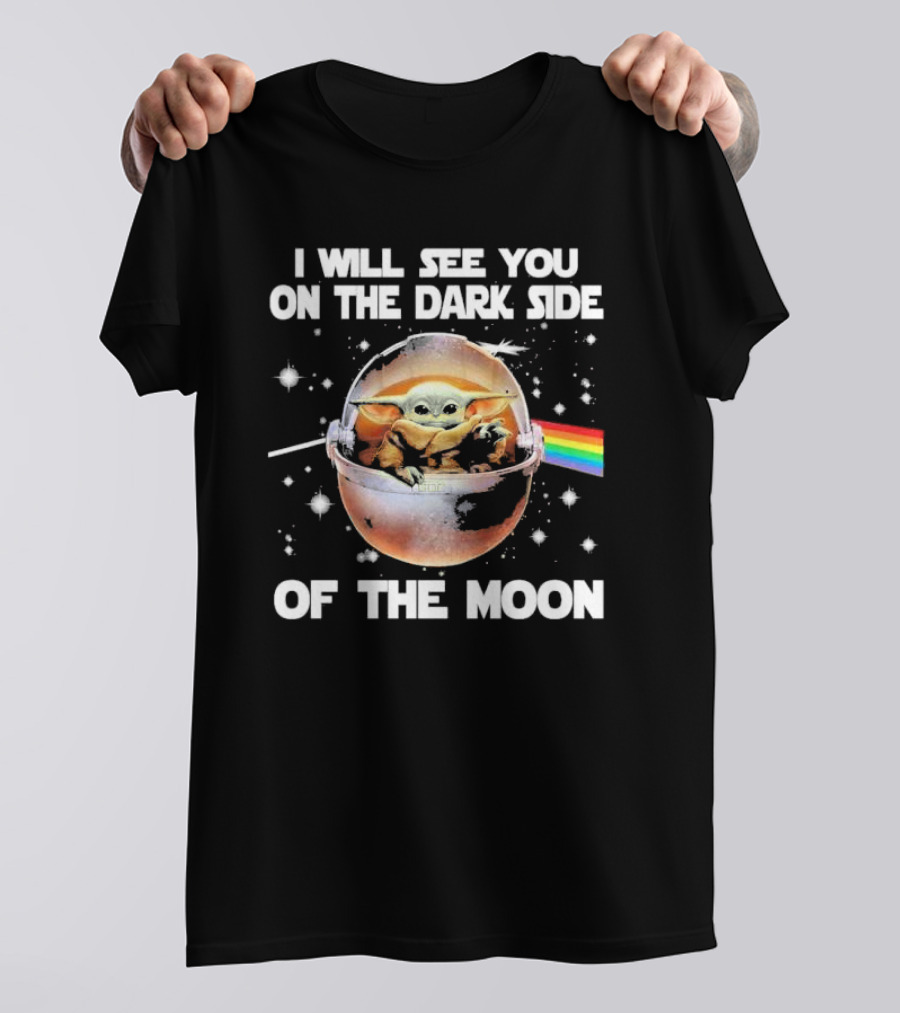 I Will See You On The Dark Side Of The Moon Baby Yoda Rainbow Light Beam T-Shirt
