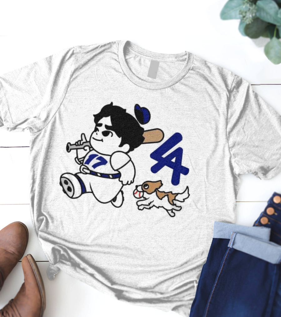 Chunkytani 10oz Fleece LA Baseball Dog And Player With Bat 17 T-Shirt