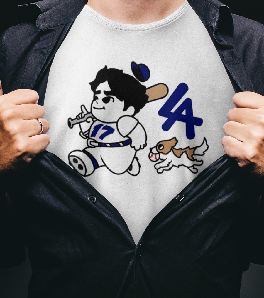 Chunkytani 10oz Fleece LA Baseball Dog And Player With Bat 17 T-Shirt