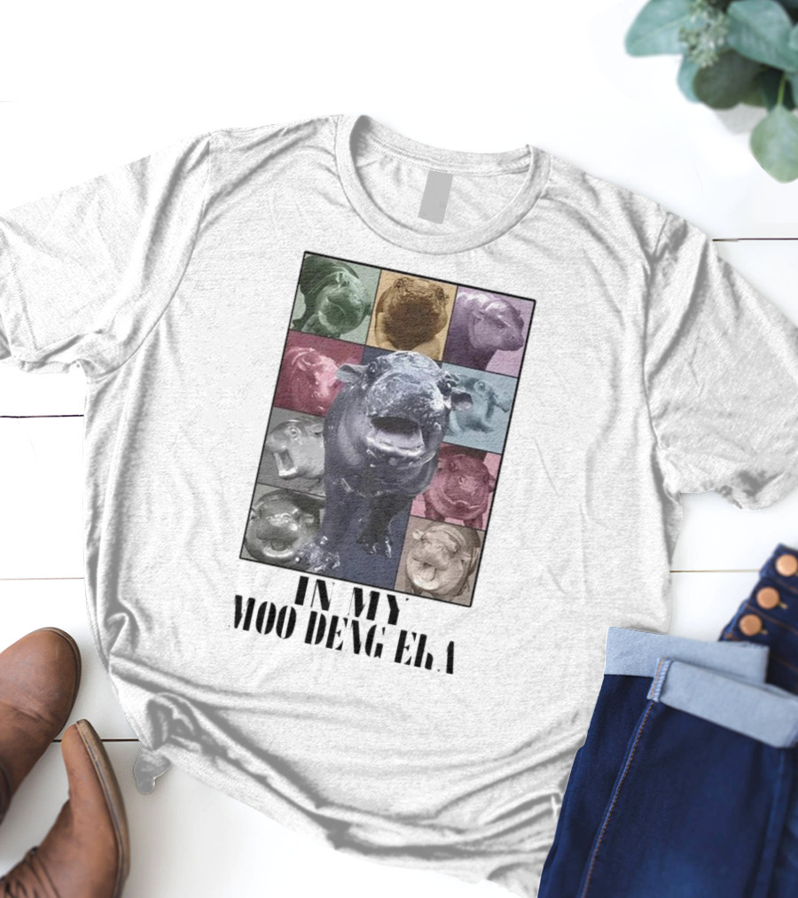 In My Moo Deng Era Colorful Cow Pop Art Collage T-Shirt