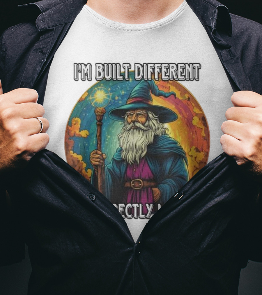 I'M BUILT DIFFERENT INCORRECTLY I THINK WIZARD SPELLCASTING RAINBOW BACKGROUND T-Shirt