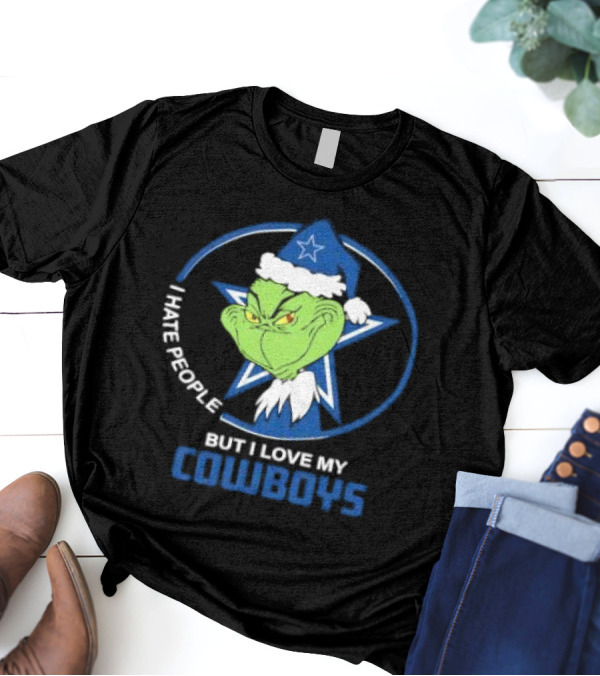 Dallas Cowboys Christmas Grinch I Hate People But I Love My Cowboys T-Shirt
