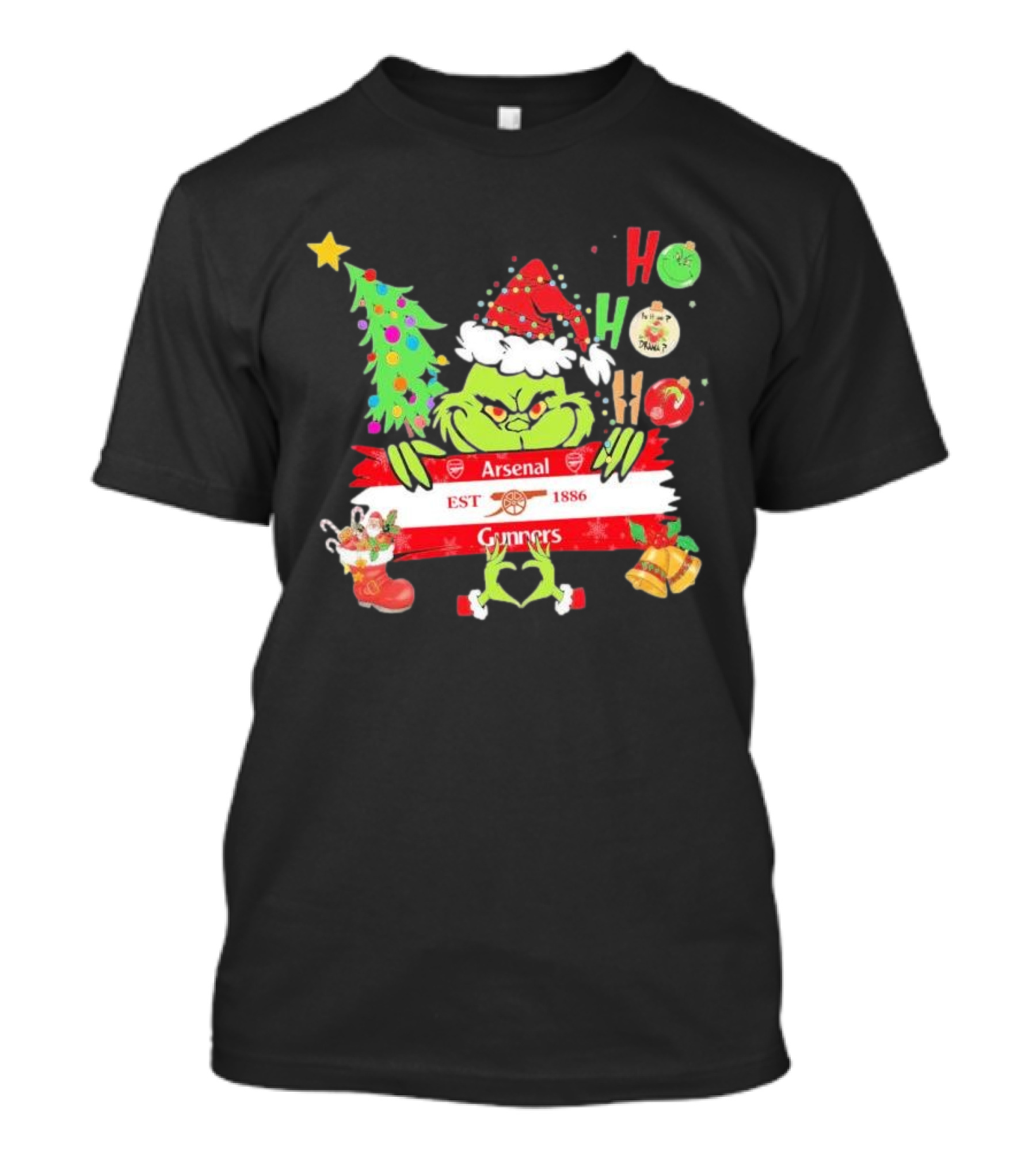 Grinch Ho Ho Ho Arsenal FC EST 1886 Gunners Christmas T-Shirt