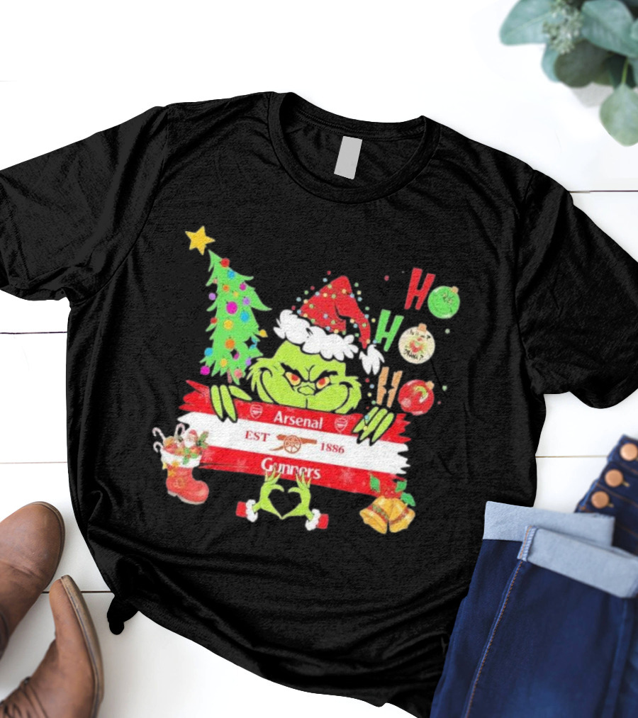 Grinch Ho Ho Ho Arsenal FC EST 1886 Gunners Christmas T-Shirt