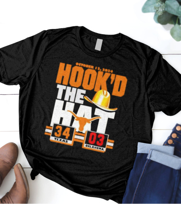 October 12, 2024 Hook’d The Hat 34 Texas Longhorns 3 Oklahoma Sooners T-Shirt