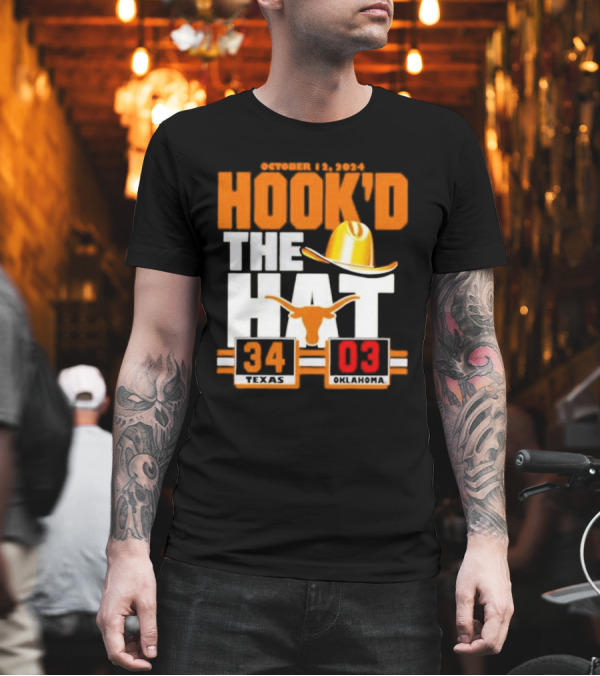 October 12, 2024 Hook’d The Hat 34 Texas Longhorns 3 Oklahoma Sooners T-Shirt