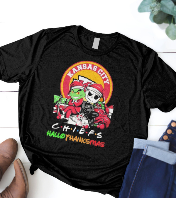Kansas City Chiefs Grinch Jack Skellington Hallothanksmas T-Shirt