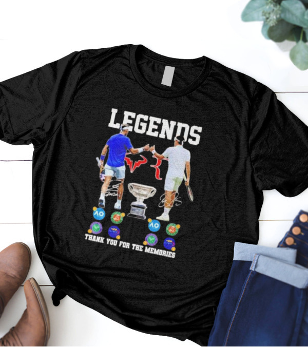 LEGENDS Roger Federer Rafael Nadal Thank You For The Memories Tennis Grand Slam Icons T-Shirt