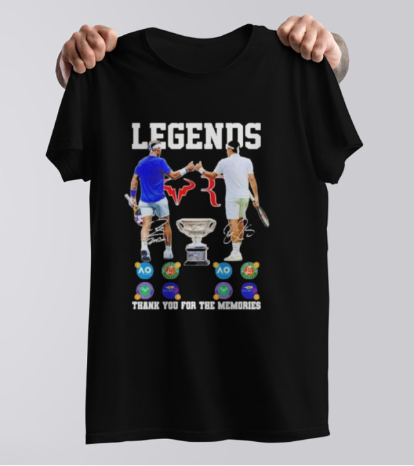LEGENDS Roger Federer Rafael Nadal Thank You For The Memories Tennis Grand Slam Icons T-Shirt