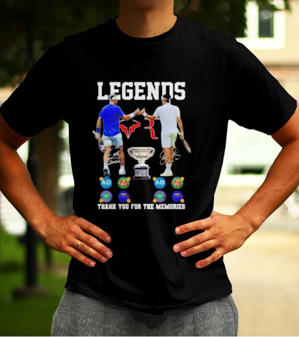 LEGENDS Roger Federer Rafael Nadal Thank You For The Memories Tennis Grand Slam Icons T-Shirt