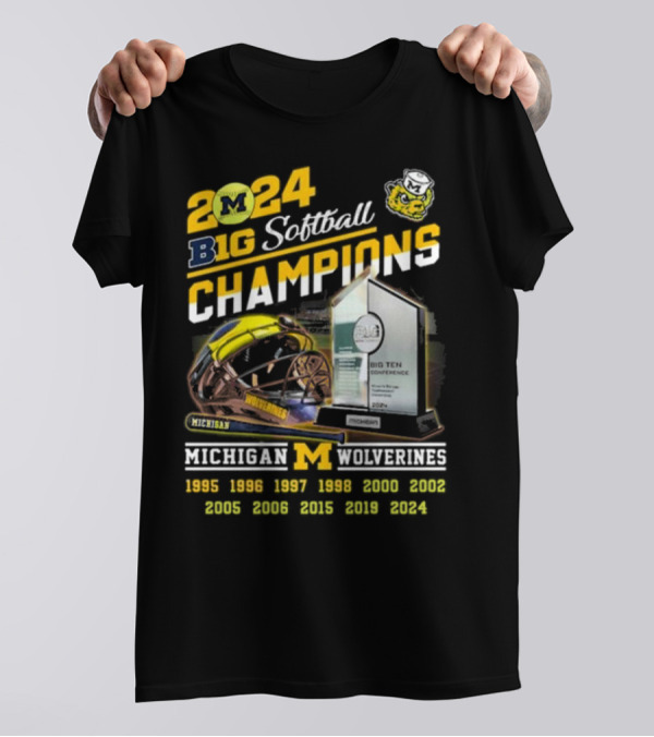 Michigan Wolverines 2024 Big Softball Champions Big Ten Conference Trophy Helmets 1995-2024 T-Shirt