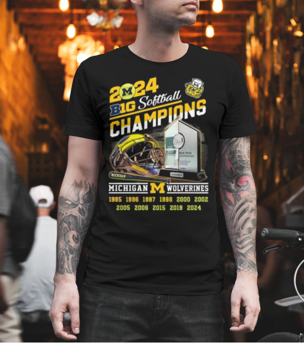 Michigan Wolverines 2024 Big Softball Champions Big Ten Conference Trophy Helmets 1995-2024 T-Shirt