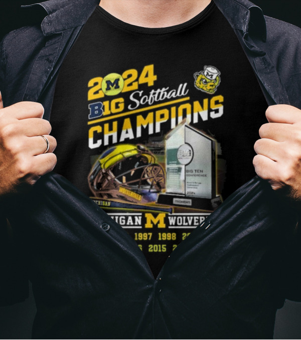 Michigan Wolverines 2024 Big Softball Champions Big Ten Conference Trophy Helmets 1995-2024 T-Shirt