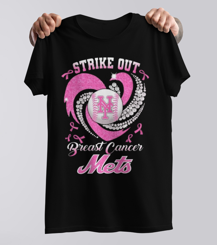 Strike Out Breast Cancer Mets Heart Diamond New York Mets T-Shirt