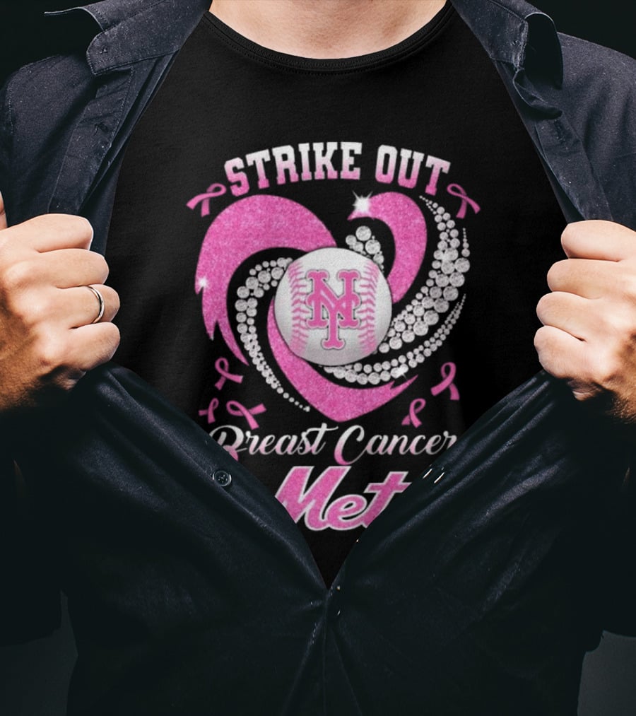 Strike Out Breast Cancer Mets Heart Diamond New York Mets T-Shirt