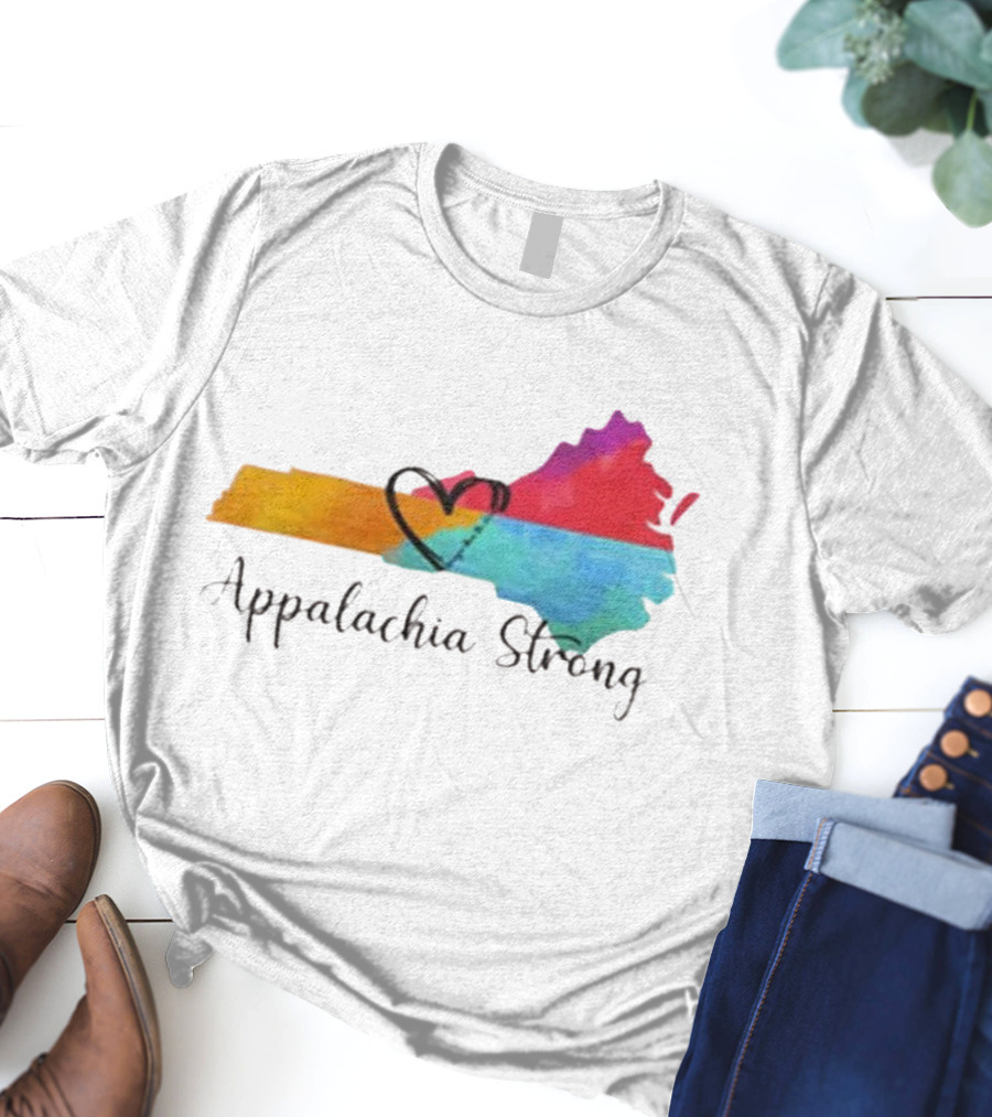 Appalachia Strong Heart Map Hurricane Helene Print T-Shirt