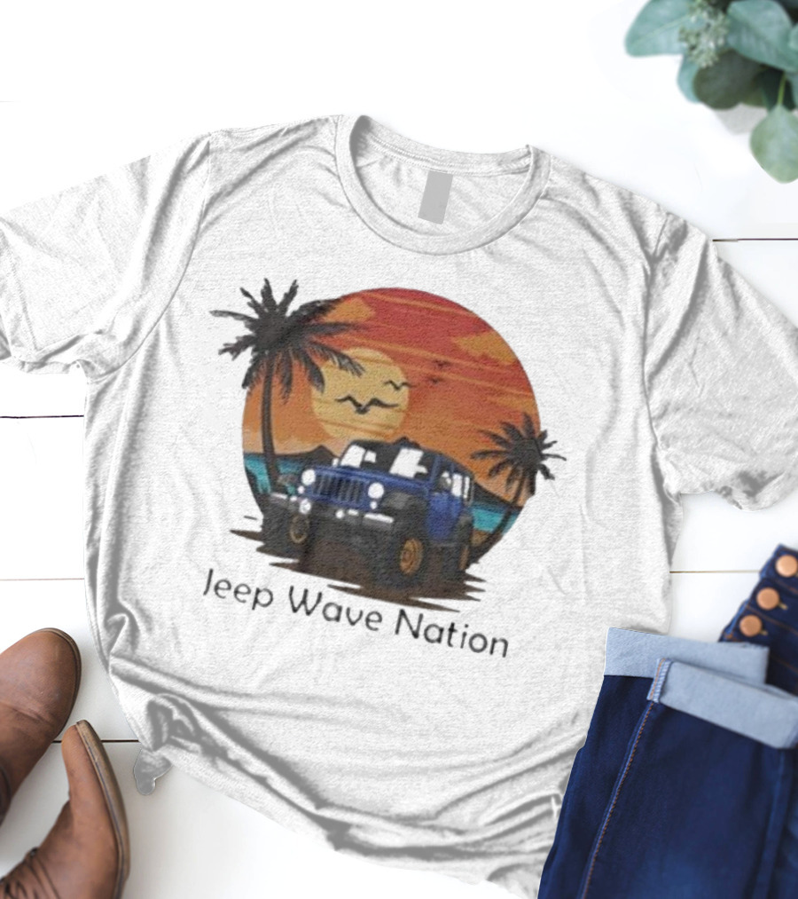 Jeep Wave Nation Vintage Sunset Adventure Scene T-Shirt