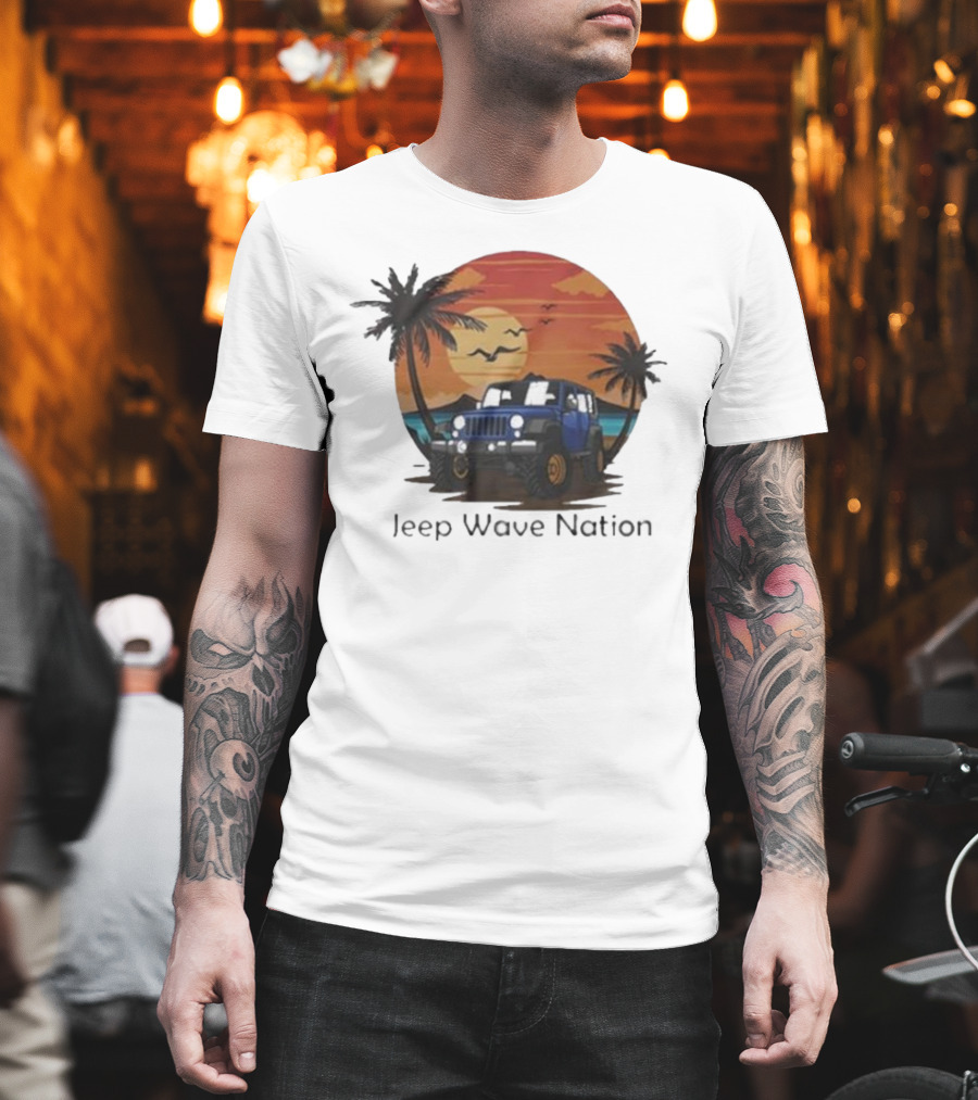 Jeep Wave Nation Vintage Sunset Adventure Scene T-Shirt