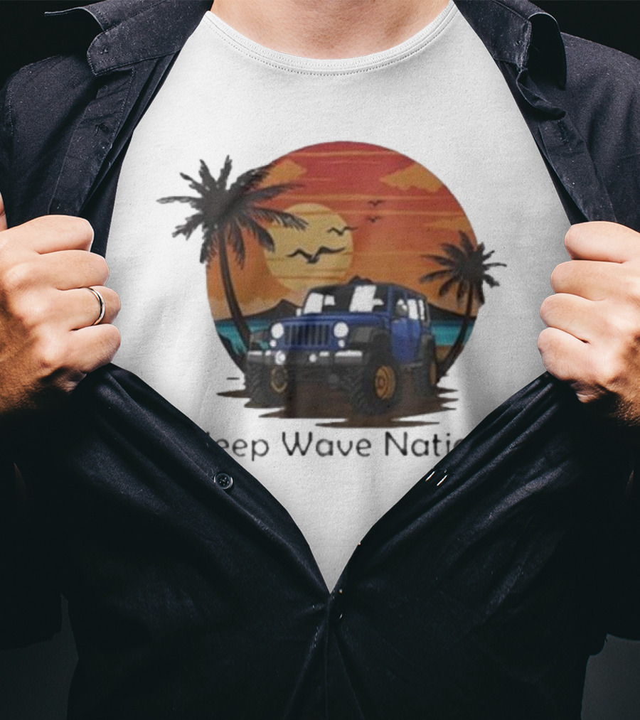 Jeep Wave Nation Vintage Sunset Adventure Scene T-Shirt