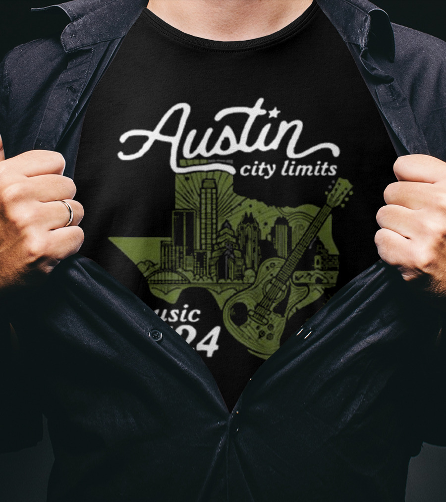 Austin City Limits Music Fest 24 Texas Skyline And Guitar Cactus T-Shirt