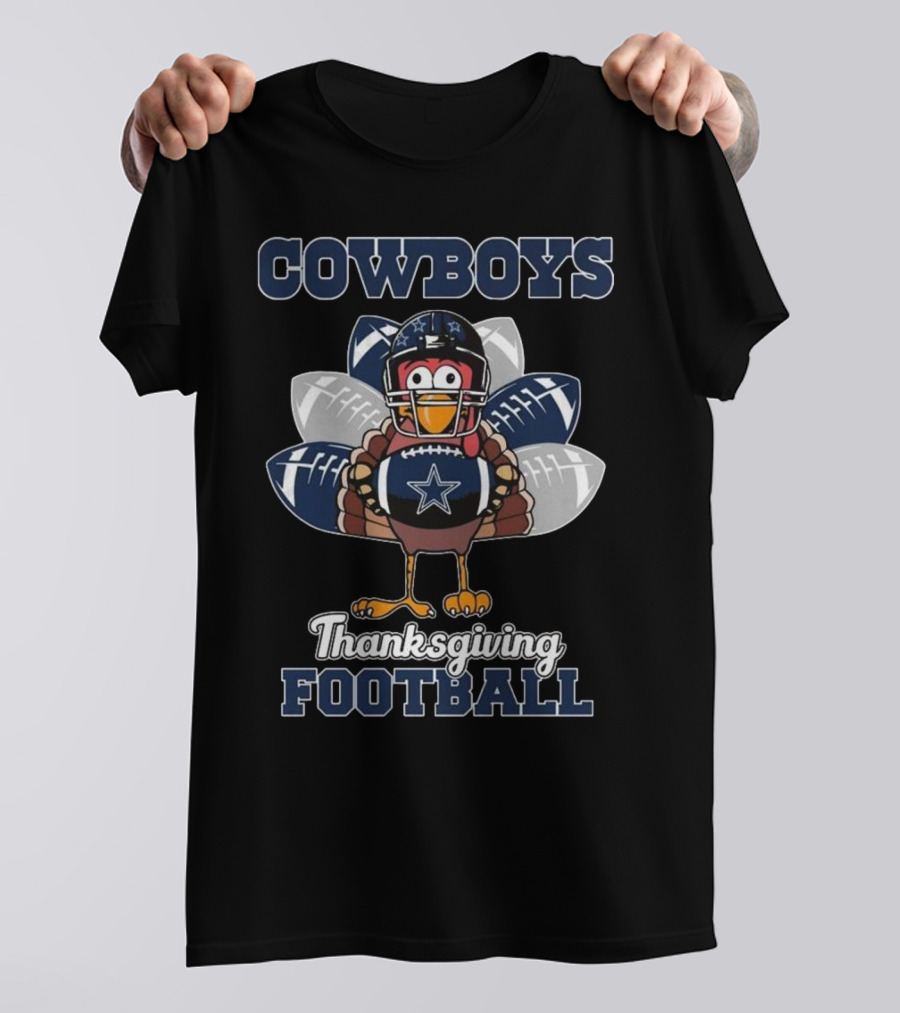 Cowboys Thanksgiving Football Turkey Holding Footballs T-Shirt