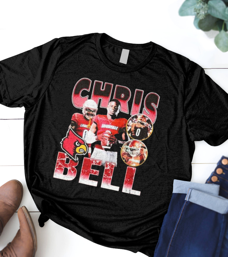 Chris Bell Louisville Cardinals Football Number 0 Retro Signature T-Shirt