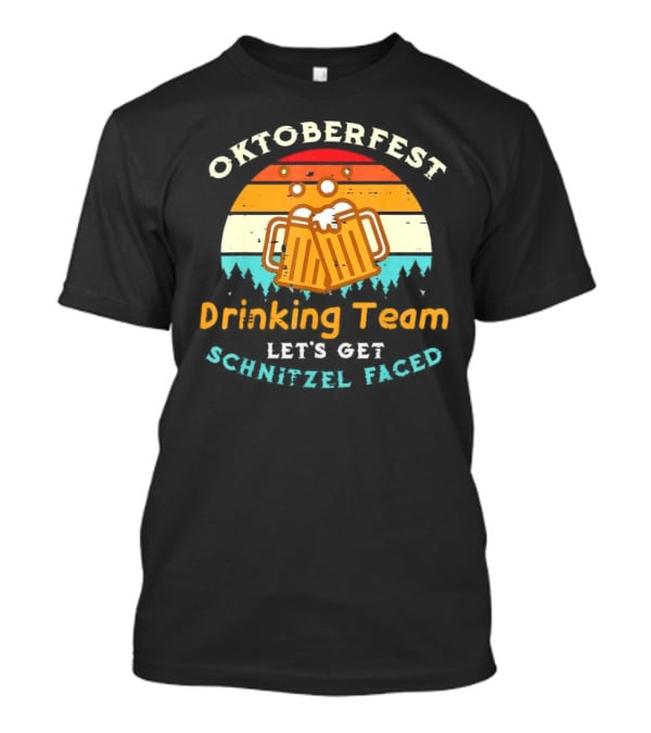 Oktoberfest Drinking Team Let's Get Schnitzel Faced Retro Beer Mugs T-Shirt