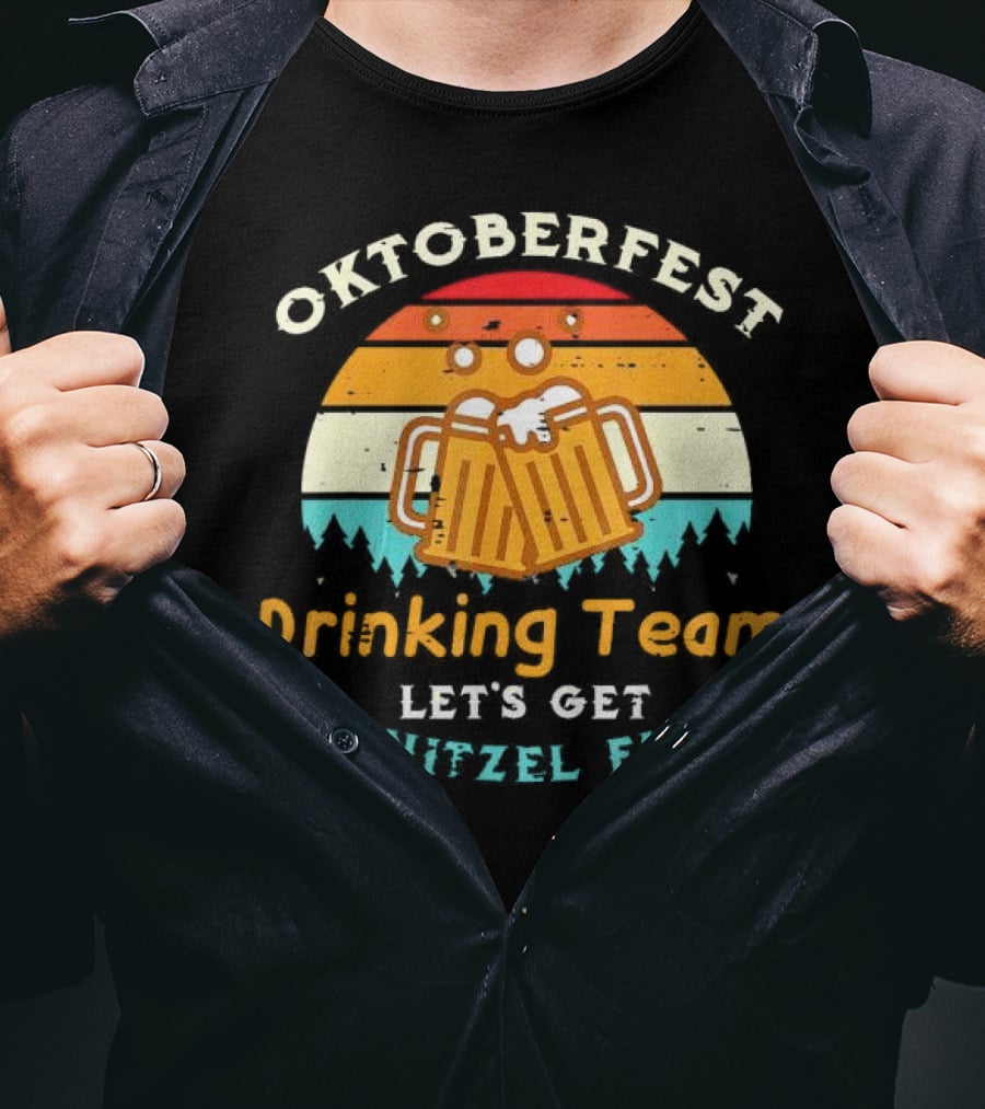 Oktoberfest Drinking Team Let's Get Schnitzel Faced Retro Beer Mugs T-Shirt