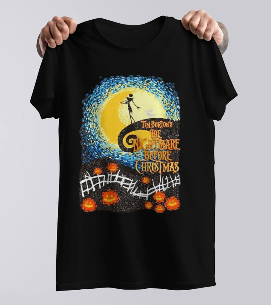 Tim Burton's The Nightmare Before Christmas Starry Night Vintage Pumpkin Fence T-Shirt