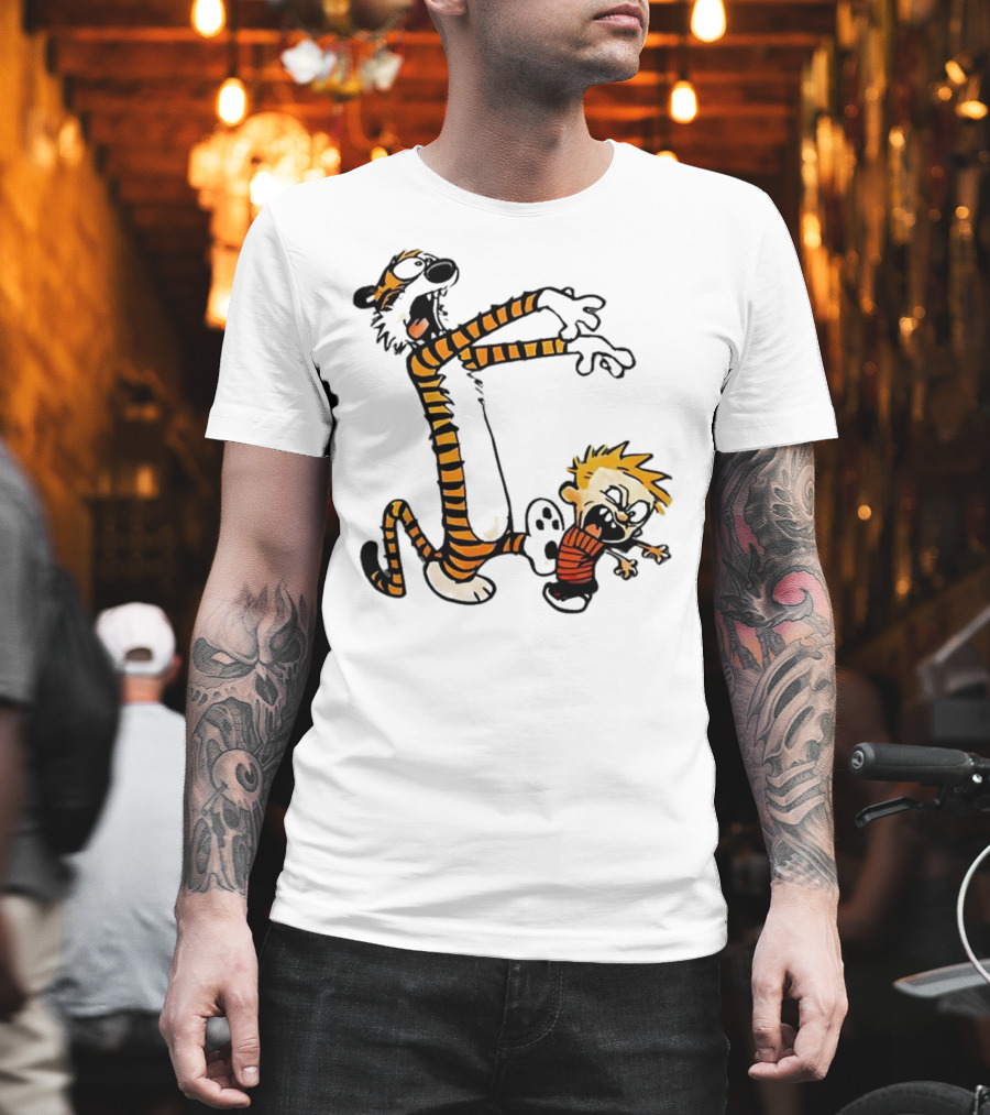 Calvin And Hobbes Playing Zombies Comic Characters Fun T-Shirt