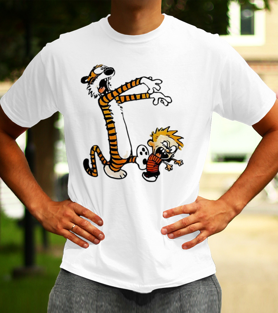 Calvin And Hobbes Playing Zombies Comic Characters Fun T-Shirt