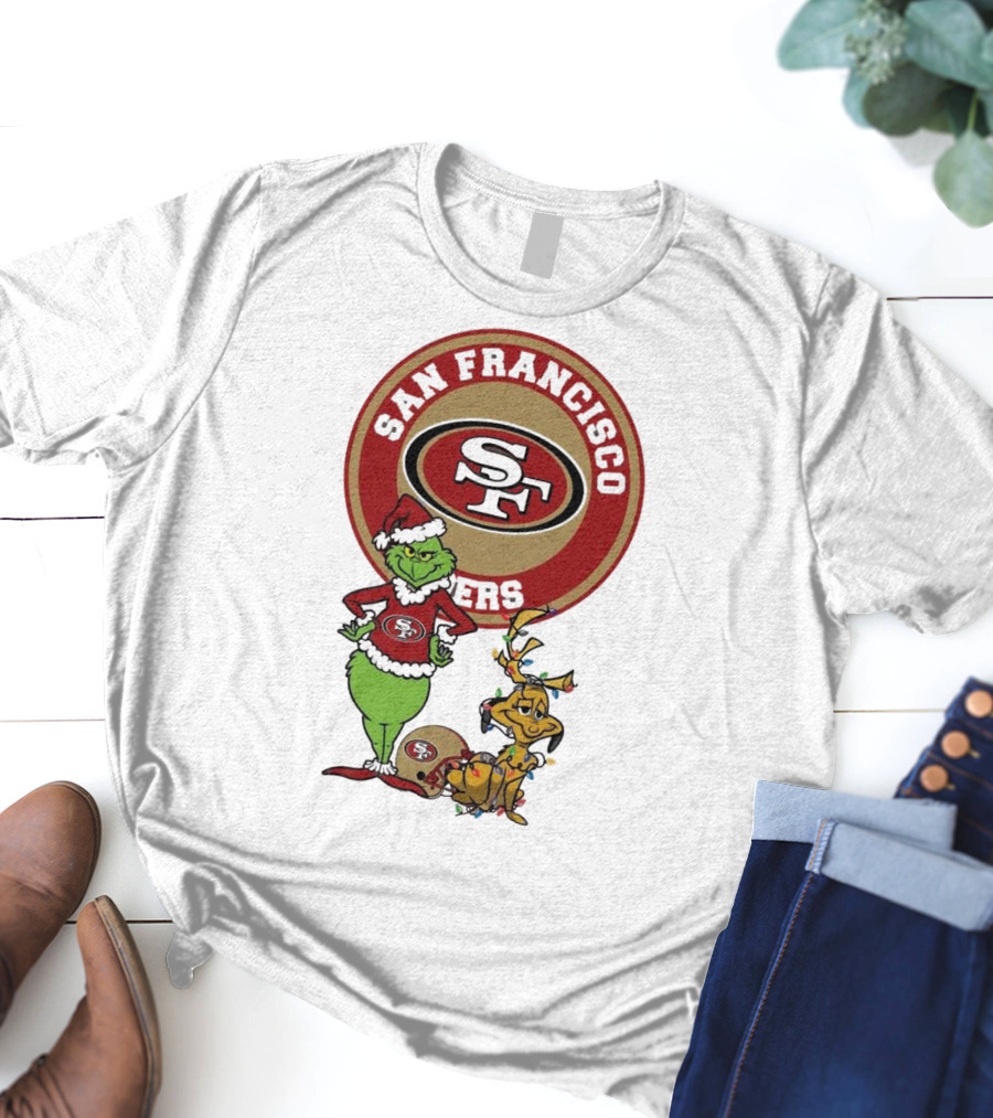 San Francisco 49ers Grinch And Max Merry Christmas T-Shirt