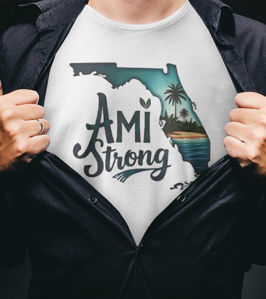 Ami Strong Florida Tropical Palm Beach Scene T-Shirt