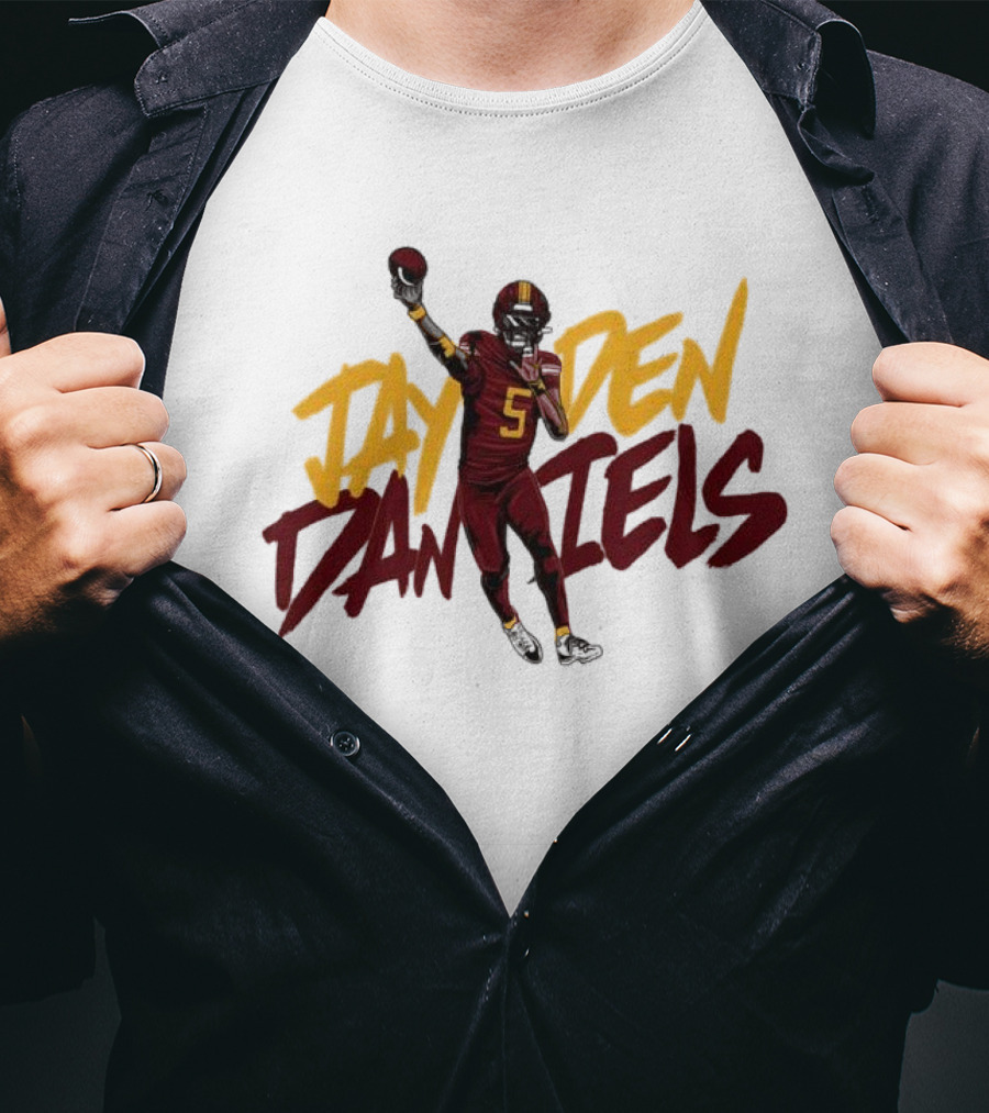 Jayden Daniels Washington Commanders Player Cartoon Football 5 T-Shirt