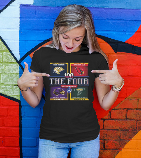 North Muskegon Norsemen Millington Cardinals Schoolcraft Eagles Monroe SMCC Falcons 100 MHSAA The Four 2024 Division 7 T-Shirt