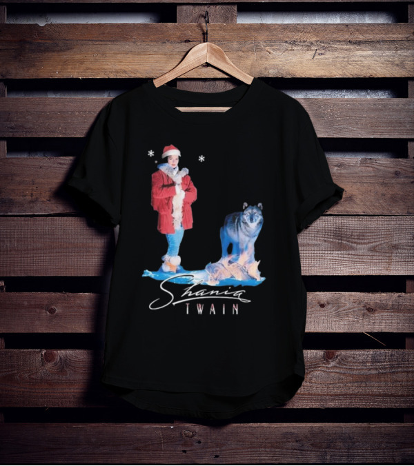 Shania Twain Holiday Santa Wolf Winter Scene T-Shirt
