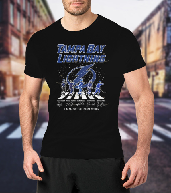 Tampa Bay Lightning Thank You For The Memories Walking Signatures 2024 Victor Hedman Michael Eyssimont Brandon Hagel Nikita Kucherov Brayden Point T-Shirt