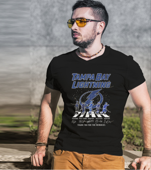 Tampa Bay Lightning Thank You For The Memories Walking Signatures 2024 Victor Hedman Michael Eyssimont Brandon Hagel Nikita Kucherov Brayden Point T-Shirt