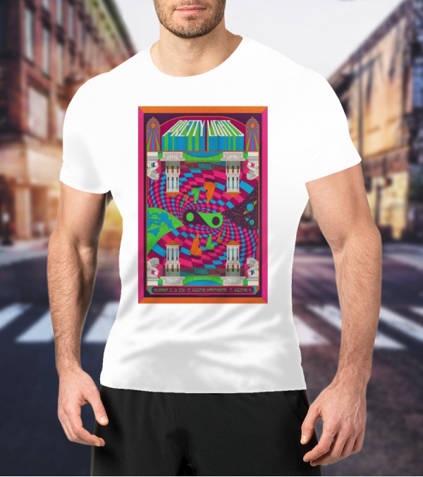 Pretty Lights Nov 22-24 2024 St. Augustine Amphitheatre Psychedelic Poster With Cosmic Spiral And Greco-Roman Architecture T-Shirt