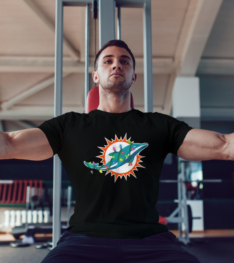 Miami Dolphins Holiday Lights Logo T-Shirt